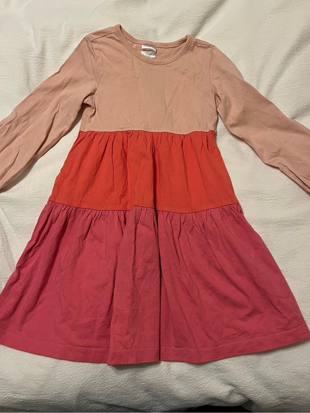 Hanna Andersson Three-Tier Long Sleeve Dress in Blush, Coral & Rose